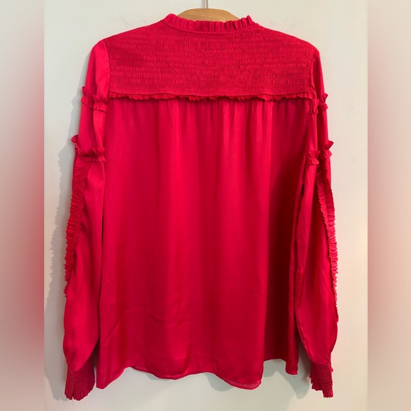 White House Black Market Pink Satiny tie front Blouse - Picture 3 of 10